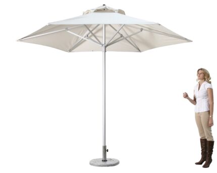 9' Ecru Polyester Round Market Patio Umbrella - Image 6