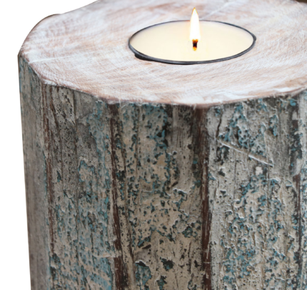 5" Brown And White Solid Wood Tabletop Tealight Candle Holder - Image 4