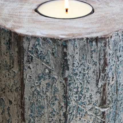 5" Brown And White Solid Wood Tabletop Tealight Candle Holder - Image 5