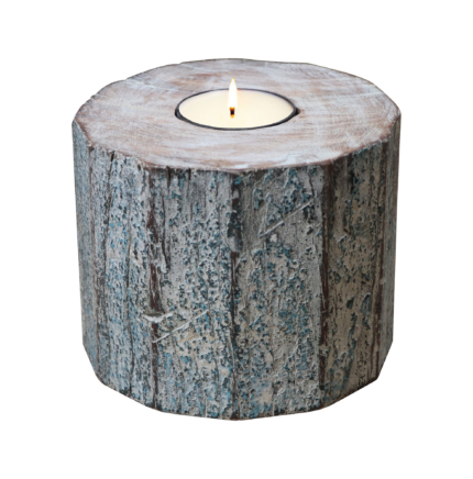 5" Brown And White Solid Wood Tabletop Tealight Candle Holder - Image 6