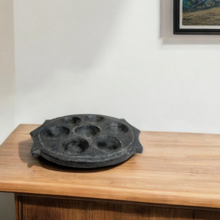10" Black Cement Seven Tealight Round Candle Holder - Image 1