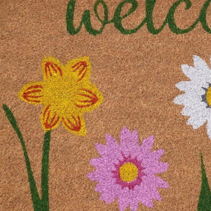 17" X 29" Natural Pink and Green Coir Floral Welcome Outdoor Door Mat - Image 4