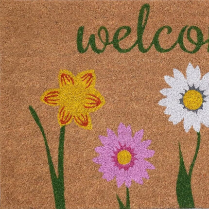17" X 29" Natural Pink and Green Coir Floral Welcome Outdoor Door Mat - Image 5
