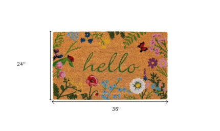 24" X 36" Natural and Green Coir Floral Hello Outdoor Door Mat - Image 5