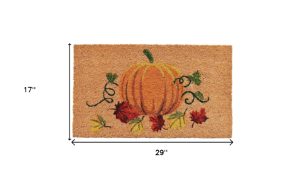 17" X 29" Natural and Orange Coir Pumpkin Outdoor Fall Door Mat - Image 3