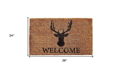 24" X 36" Natural and Black Coir Stag Welcome Outdoor Door Mat - Image 3