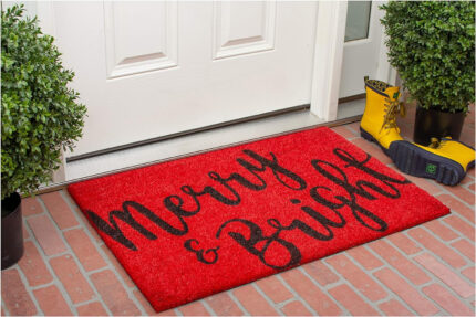 24" X 36" Red and Black Coir Merry and Bright Outdoor Christmas Door Mat - Image 7