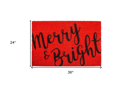 24" X 36" Red and Black Coir Merry and Bright Outdoor Christmas Door Mat - Image 3