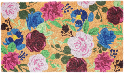 24" X 36" Natural Pink and Green Coir Floral Outdoor Door Mat - Image 2