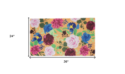 24" X 36" Natural Pink and Green Coir Floral Outdoor Door Mat - Image 3