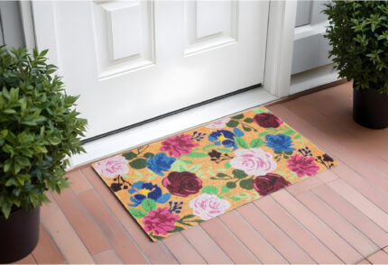 24" X 36" Natural Pink and Green Coir Floral Outdoor Door Mat - Image 1