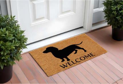 17" X 29" Natural and Black Coir Dachshund Welcome Outdoor Door Mat - Image 1