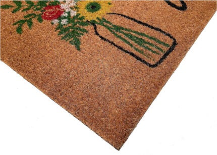 17" X 29" Natural Green and Black Coir Floral Welcome Outdoor Door Mat - Image 4