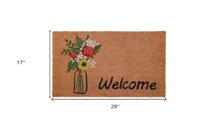 17" X 29" Natural Green and Black Coir Floral Welcome Outdoor Door Mat - Image 3