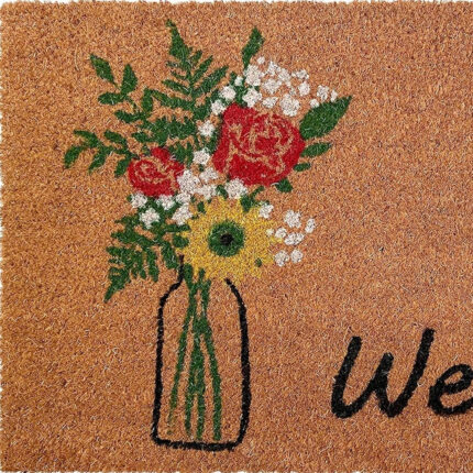 17" X 29" Natural Green and Black Coir Floral Welcome Outdoor Door Mat - Image 6