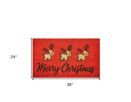 24" X 36" Red and Black Coir Reindeer Merry Christmas Outdoor Christmas Door Mat - Image 3