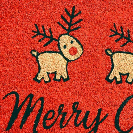 24" X 36" Red and Black Coir Reindeer Merry Christmas Outdoor Christmas Door Mat - Image 5