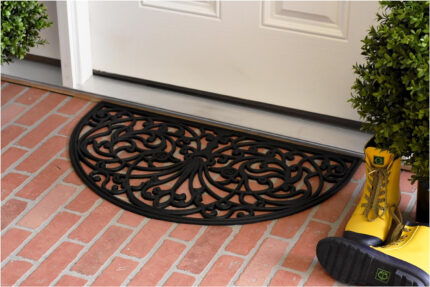 18" X 30" Black Rubber Scrollwork Welcome Outdoor Semi Circle Door Mat - Image 6