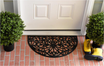 18" X 30" Black Rubber Scrollwork Welcome Outdoor Semi Circle Door Mat - Image 7