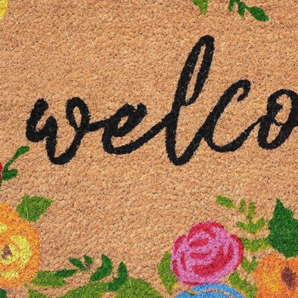 24" X 36" Natural and Black Coir Floral Welcome Outdoor Door Mat - Image 4