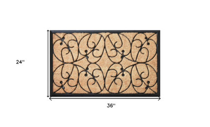 24" X 36" Natural and Black Coir Botanical Leaves Outdoor Door Mat - Image 3