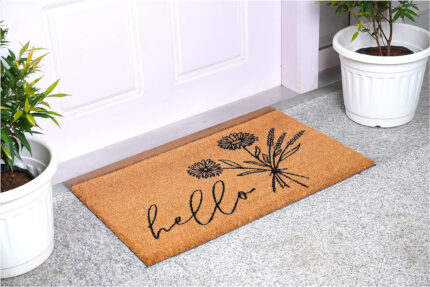 24" X 36" Natural and Black Coir Floral Hello Outdoor Door Mat - Image 5