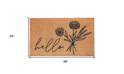 24" X 36" Natural and Black Coir Floral Hello Outdoor Door Mat - Image 6