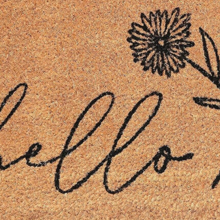 24" X 36" Natural and Black Coir Floral Hello Outdoor Door Mat - Image 4