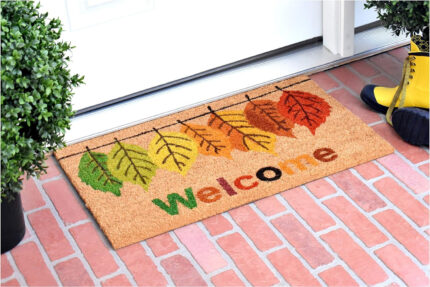 17" X 29" Natural Green and Orange Coir Botanical Leaves Welcome Outdoor Fall Door Mat - Image 7