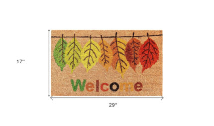 17" X 29" Natural Green and Orange Coir Botanical Leaves Welcome Outdoor Fall Door Mat - Image 3
