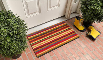 17" X 29" Red Orange and Natural Coir Striped Outdoor Door Mat - Image 6