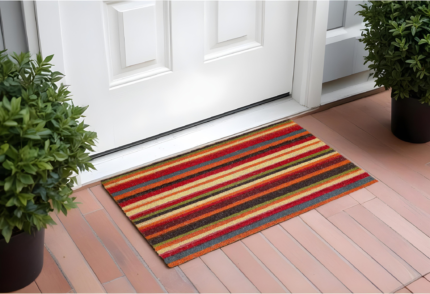 17" X 29" Red Orange and Natural Coir Striped Outdoor Door Mat - Image 1