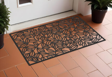 24" X 36" Black Rubber Botanical Leaves Outdoor Door Mat - Image 1