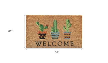 24" X 36" Natural Green and Black Coir Cactus Welcome Outdoor Door Mat - Image 3