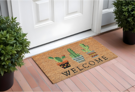 24" X 36" Natural Green and Black Coir Cactus Welcome Outdoor Door Mat - Image 1