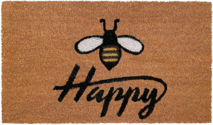 24" X 36" Natural and Black Coir Bumblee Bee Happy Outdoor Door Mat - Image 2