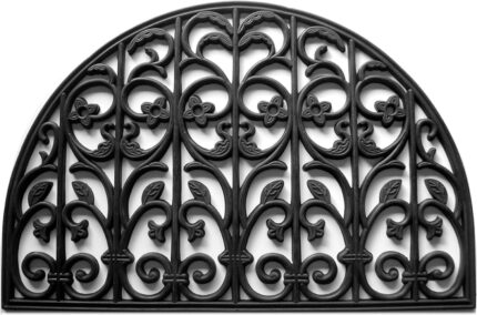 24" X 36" Black Rubber Scrollwork Outdoor Semi Circle Door Mat - Image 2