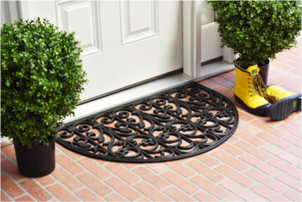 24" X 36" Black Rubber Scrollwork Outdoor Semi Circle Door Mat - Image 6
