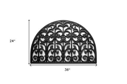 24" X 36" Black Rubber Scrollwork Outdoor Semi Circle Door Mat - Image 3