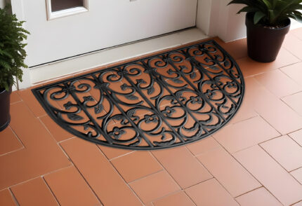 24" X 36" Black Rubber Scrollwork Outdoor Semi Circle Door Mat - Image 1