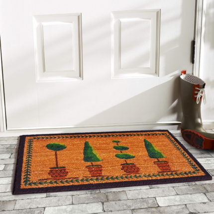 17" X 29" Natural and Green Coir Topiary Outdoor Door Mat - Image 6