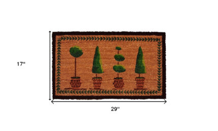 17" X 29" Natural and Green Coir Topiary Outdoor Door Mat - Image 3