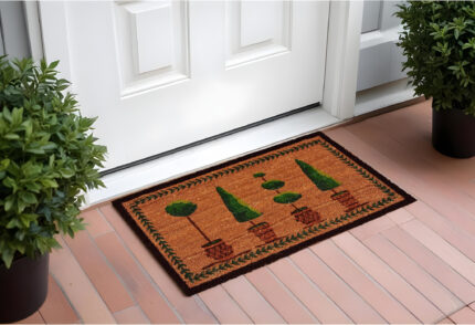 17" X 29" Natural and Green Coir Topiary Outdoor Door Mat - Image 1