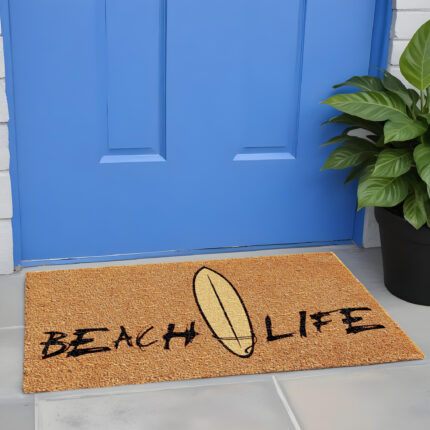 17" X 29" Natural and Black Coir Beach Life Outdoor Door Mat - Image 1