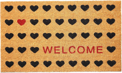 17" X 29" Natural and Black Coir Heart Welcome Outdoor Valentine's Day Door Mat - Image 2