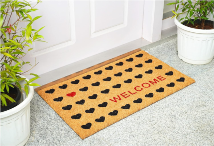 17" X 29" Natural and Black Coir Heart Welcome Outdoor Valentine's Day Door Mat - Image 6