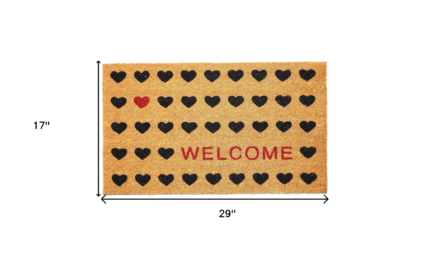 17" X 29" Natural and Black Coir Heart Welcome Outdoor Valentine's Day Door Mat - Image 3