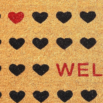 17" X 29" Natural and Black Coir Heart Welcome Outdoor Valentine's Day Door Mat - Image 4
