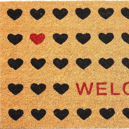 17" X 29" Natural and Black Coir Heart Welcome Outdoor Valentine's Day Door Mat - Image 5