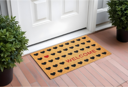 17" X 29" Natural and Black Coir Heart Welcome Outdoor Valentine's Day Door Mat - Image 1